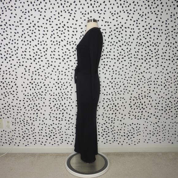 Zara Black Ribbed Knit Button Front Midi Pocket Dress - Picture 6 of 12